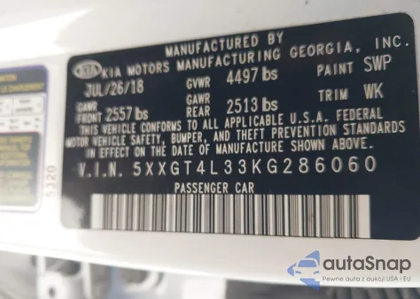 2019 Kia Optima S из США, поврежденный, VIN 5XXGT4L33KG286060